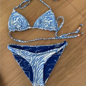 Maaji Sky Blue and Cream Patterned Swimwear - Reversible